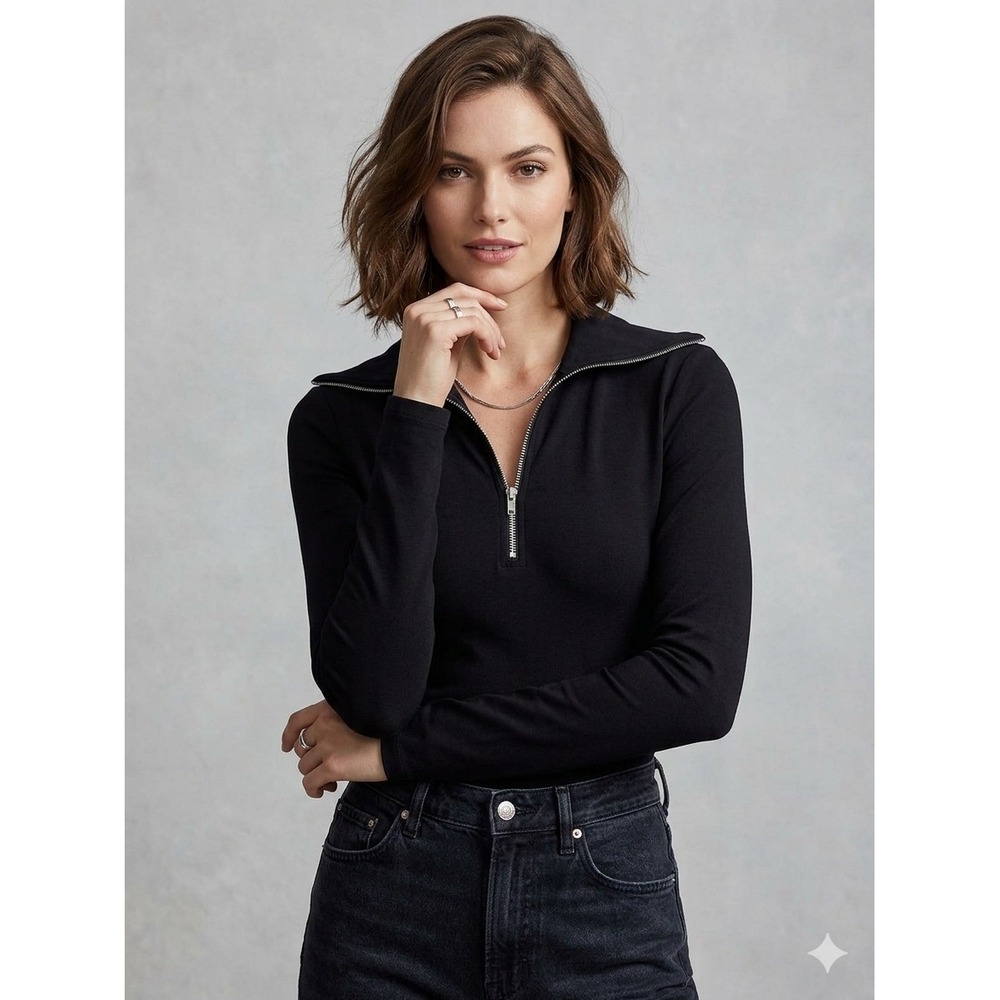 Gestuz MalbaGZ Zipper Rollneck Black Quarter Zip Long Sleeve Top 10905890 XS - Picture 1 of 7